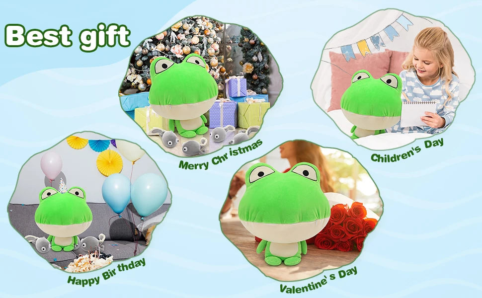 Giant Frog Stuffed Animal- 18” Large Mommy Frog Plush Toy with 4 Baby Tadpoles Inside Zip, Stuffed Frog