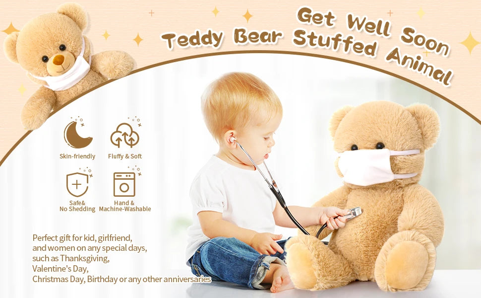 Get Well Soon Teddy Bear Stuffed Animal - Stuffed Bear Plush Toy, Get Well Soon Gifts for Kids Men Women After Surgery