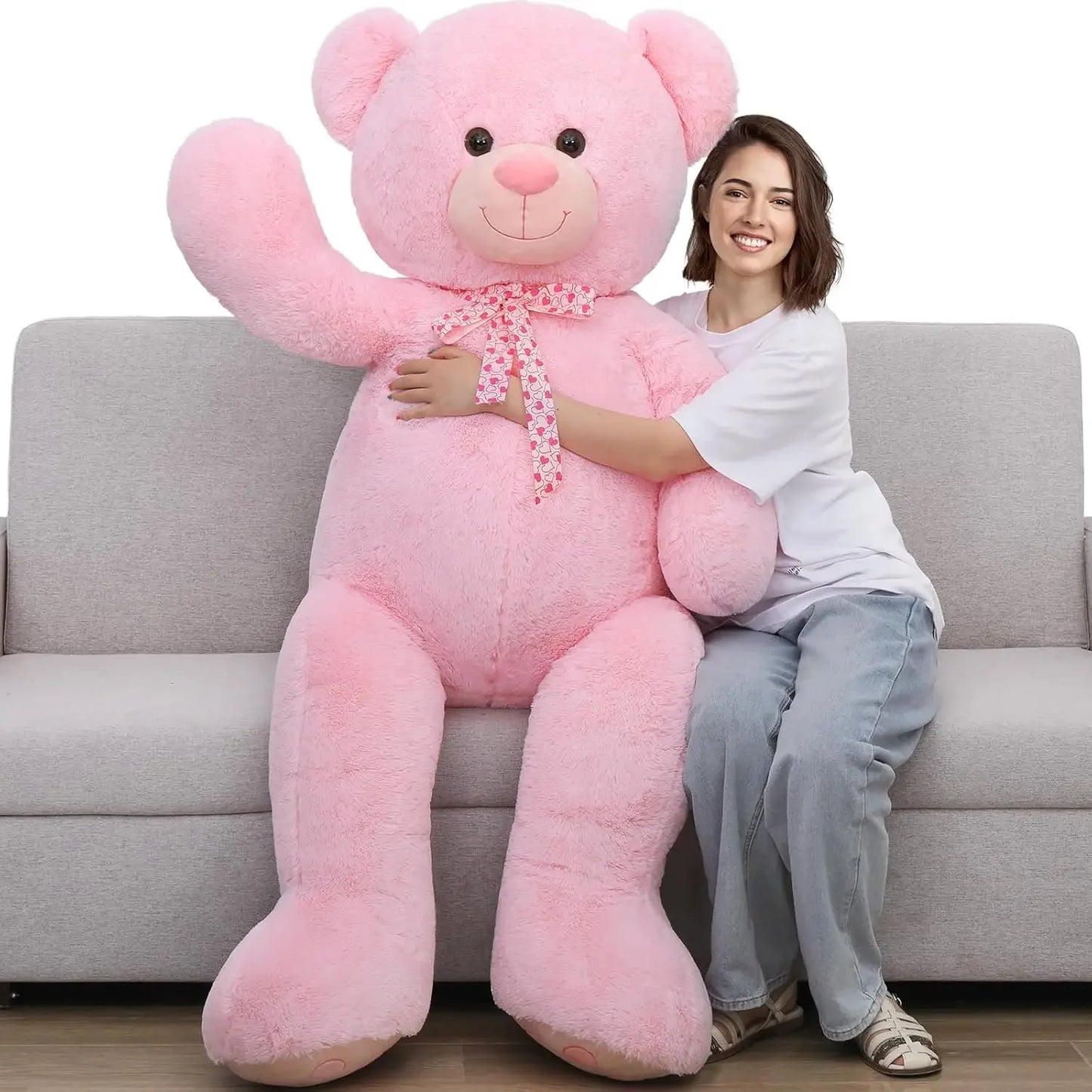 Giant Teddy Bear - 5 Feet Tall Pink Life Size Stuffed Animal with Footprints - Valentine's Day Gift