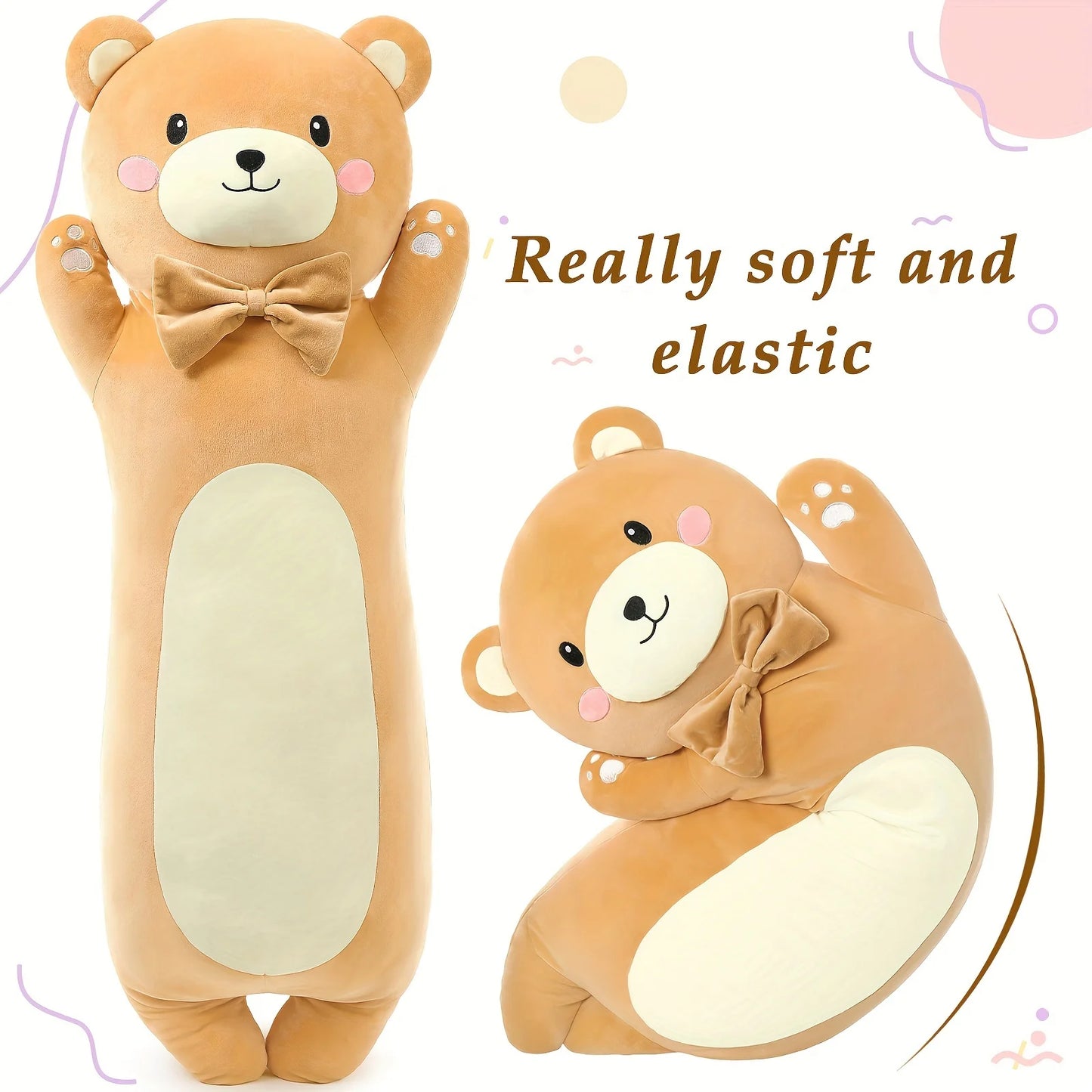 Brown 36.2in Long Polyester Throw Pillow, Body Pillow For Kids And Adults, Teddy Bear Plush Gift For Girls Boys
