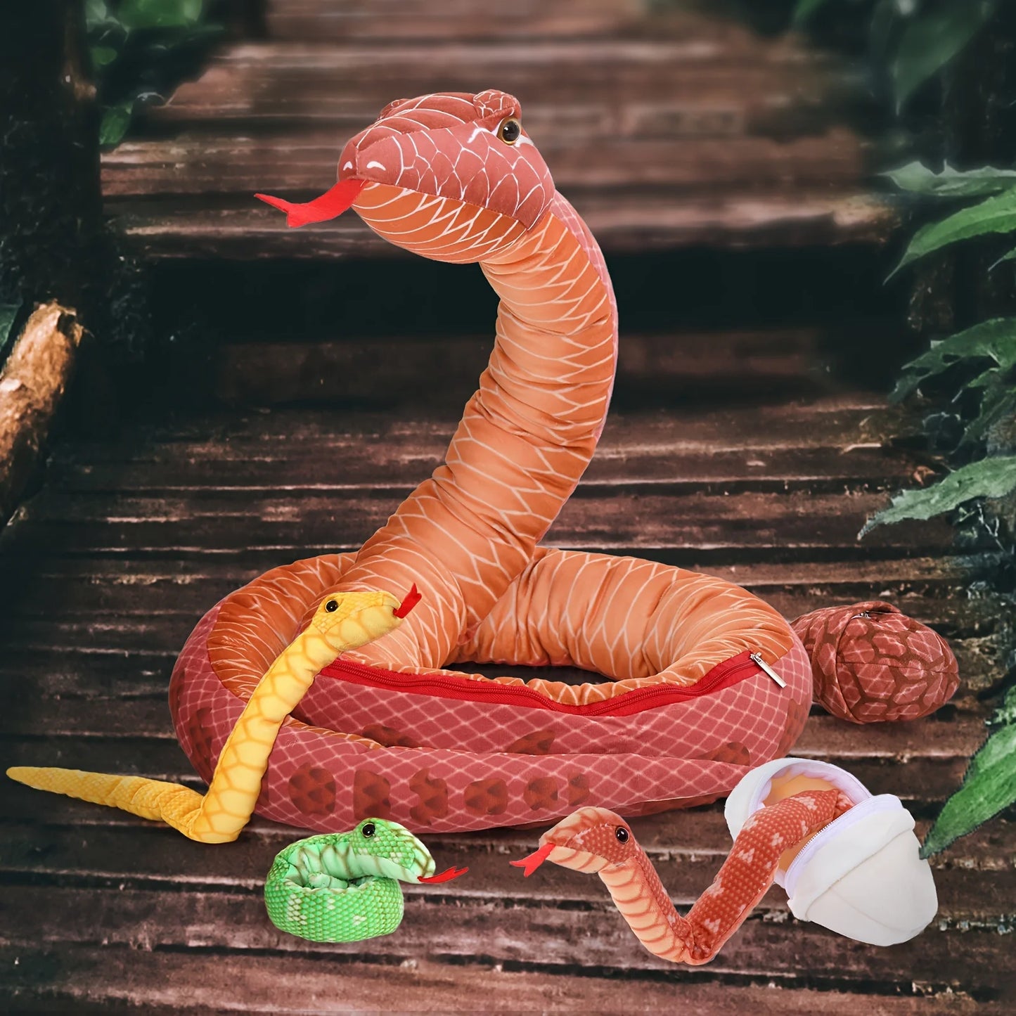 Giant Snake Stuffed Animal, Large Mommy With 3 Babies & 2 Eggs Snakes Plush Toy, 79'' Long Red Boa Constrictor Gift For Kids