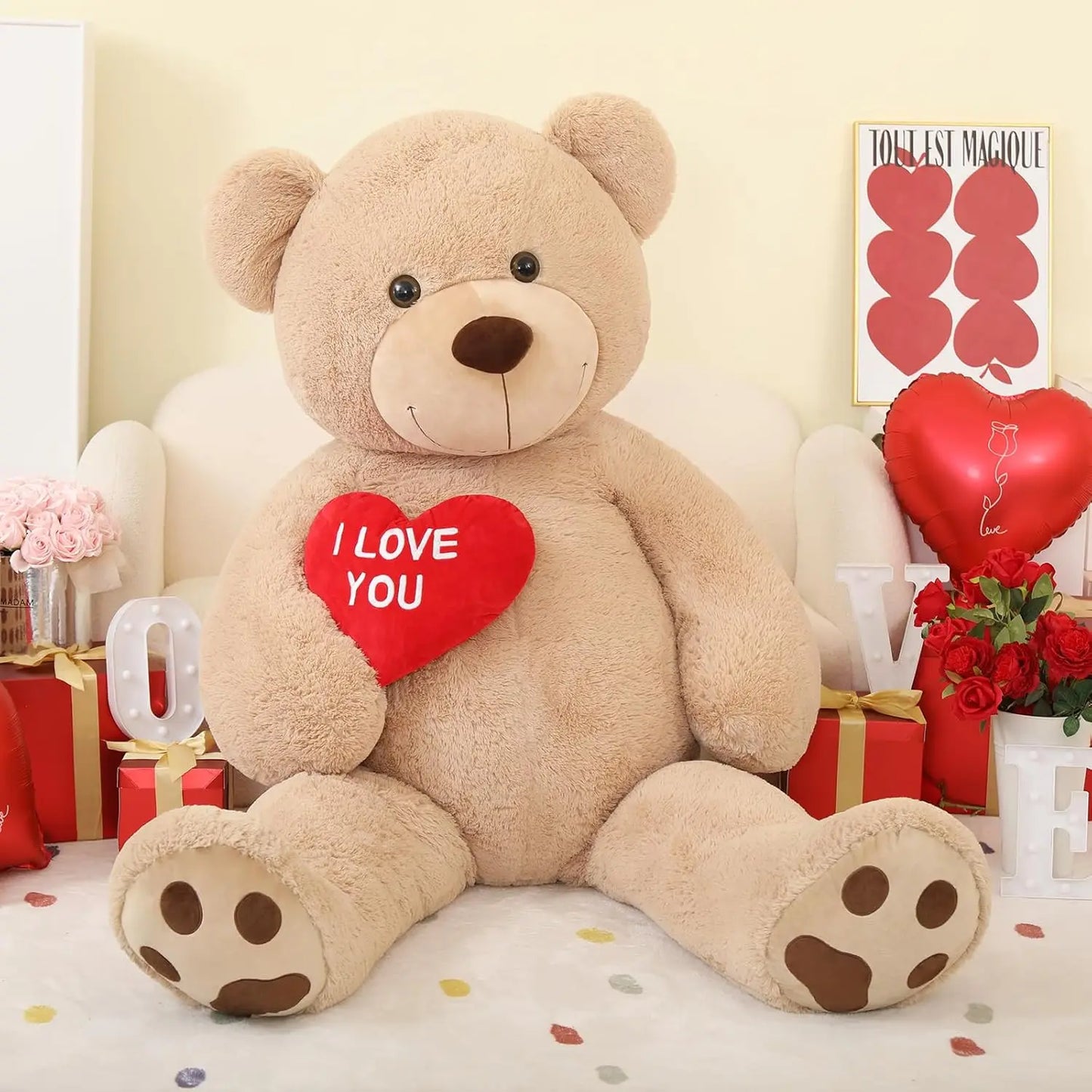Giant Teddy Bear 6ft Stuffed Animals - “I Love You”Red Heart Jumbo Human Size Teddy Bear for Lovers, Valentine's Day