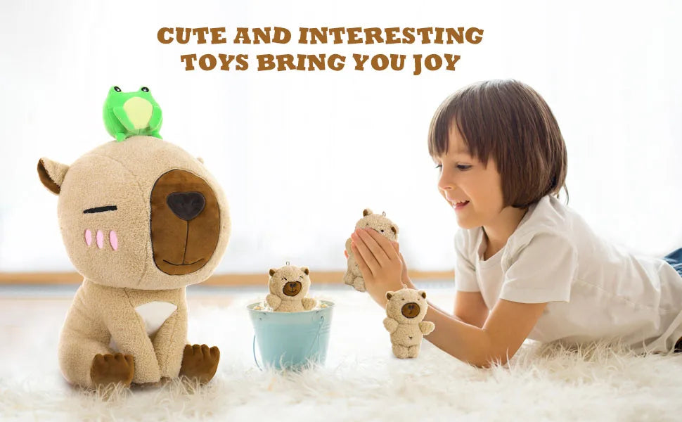 Capybara Stuffed Animal, 21.6'' Big Mommy Capybara Plush Toy with 3 Baby Stuffed Capybara 1 Frog Plush Toy