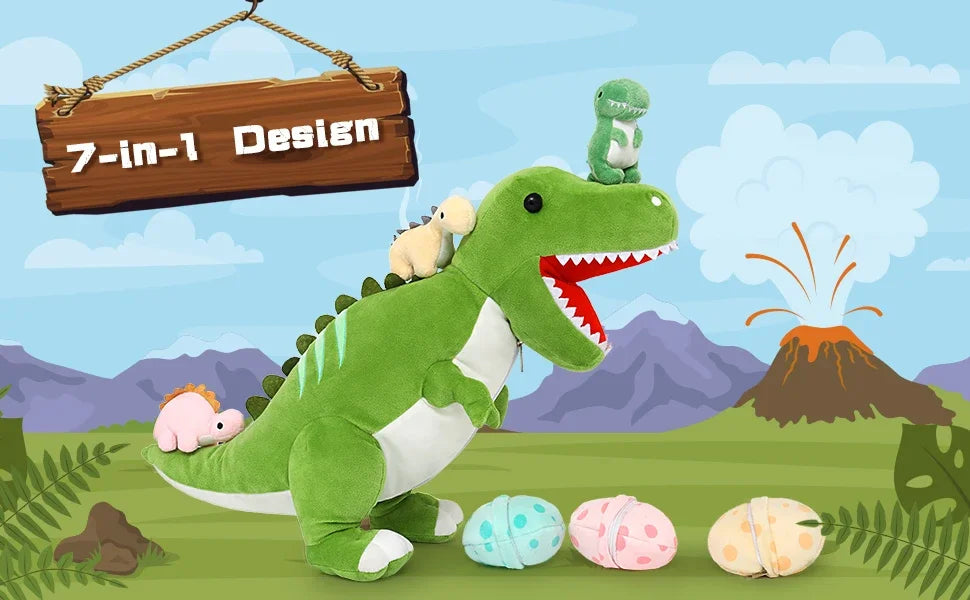Giant Dinosaur Stuffed Animal 23.6'' Big T-Rex Mommy Dinosaur Plush Toy with 3 Cute Baby Dinosaurs & 3 Egg Bags Inside