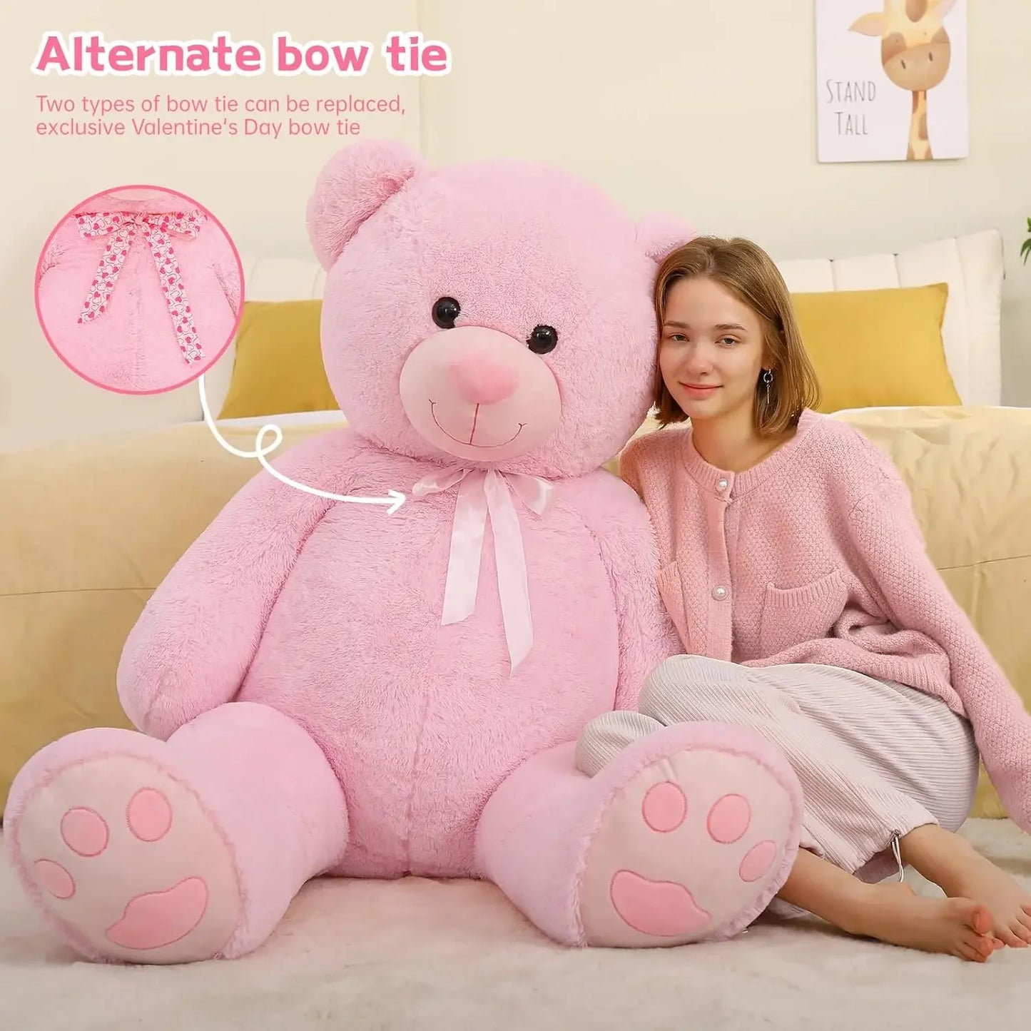 Giant Teddy Bear - 5 Feet Tall Pink Life Size Stuffed Animal with Footprints - Valentine's Day Gift