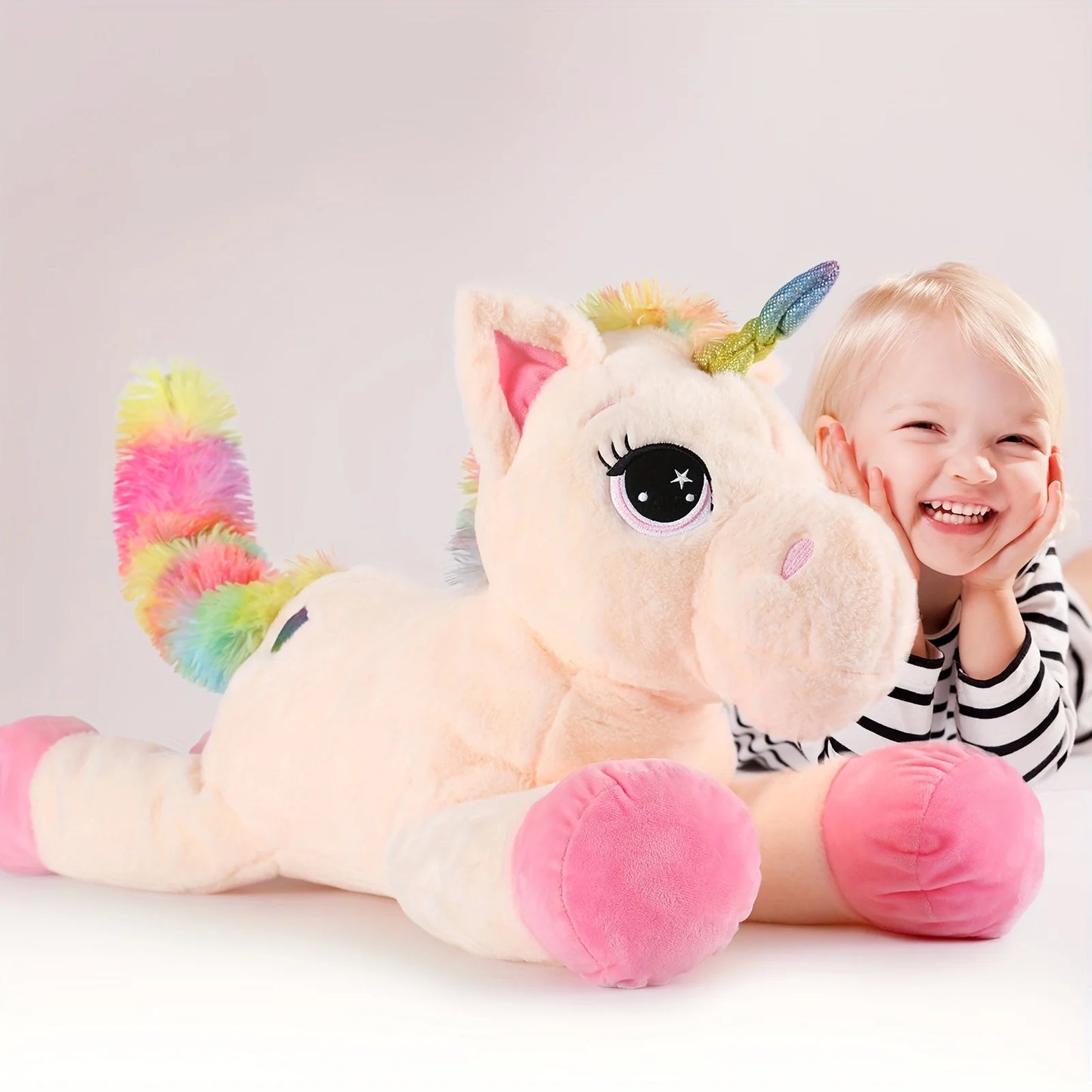 32in Unicorn Plush Toys, Beige Giant Unicorn Stuffed Animals, Lovely Unicorn Birthday Decorations