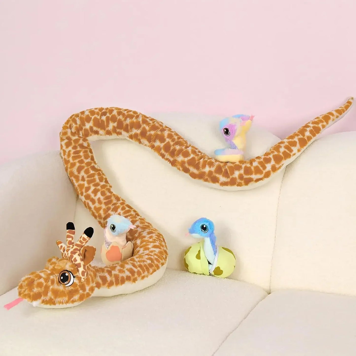 Giant Snake Stuffed Animal Mommy Stuffed Snake with Babies,Egg Plushies, Big Boa Constrictor Stuffed Animal