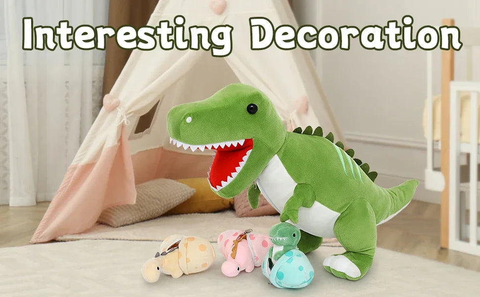 Giant Dinosaur Stuffed Animal 23.6'' Big T-Rex Mommy Dinosaur Plush Toy with 3 Cute Baby Dinosaurs & 3 Egg Bags Inside