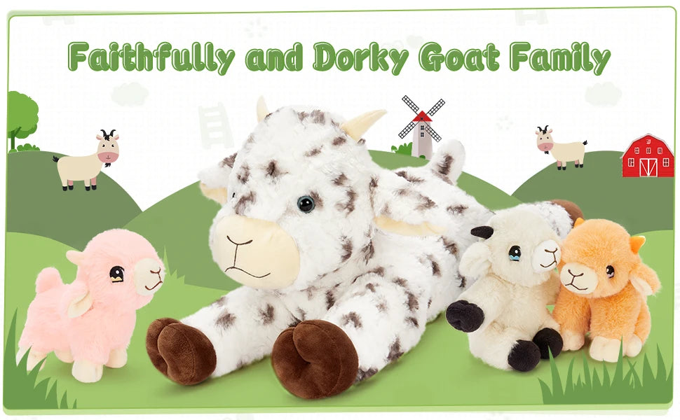 21.7 Inch Big Goat Stuffed Animal with 3 Cute Stuffed Goat Babies Inside for Age 3+ Kids, Goat Stuffed Goat Plush Toy Set