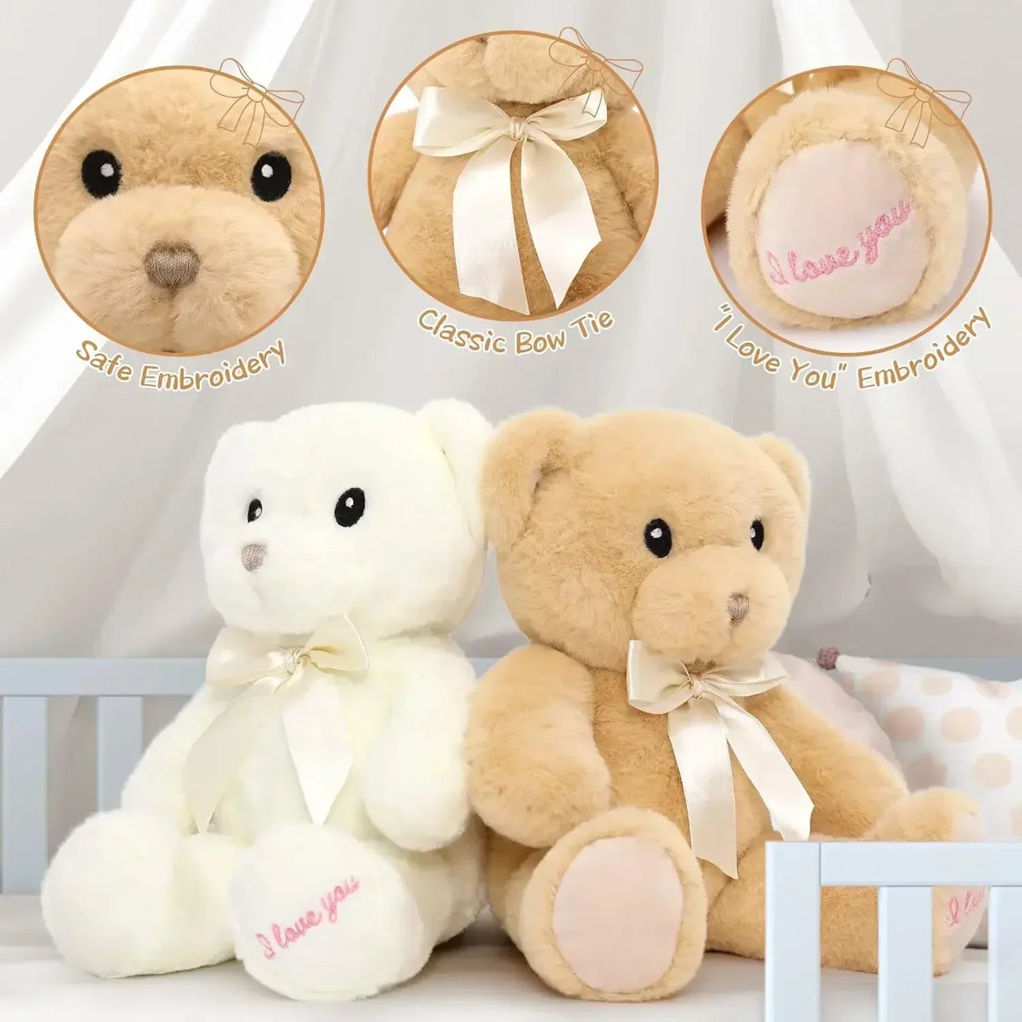 I Love You Teddy Bear Stuffed Animals Valentines Day Gifts,2-Pack Soft Embroidered Stuffed Bear Stuffed Animals Bulk