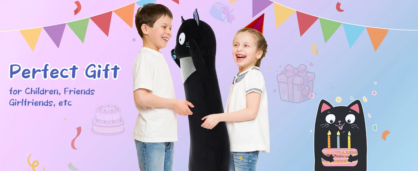 Giant Stuffed Animal Cat Body Pillow, 40'' Big Halloween Stuffed Animal Black Kitten Throw Pillow For kids,Adults
