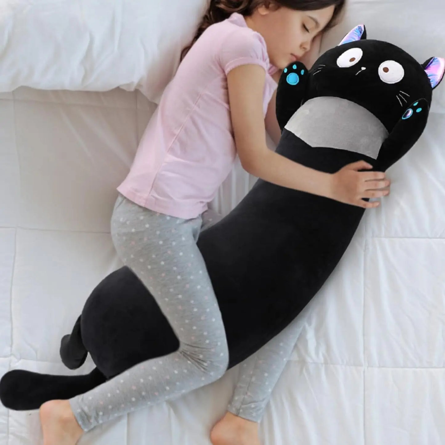 Giant Stuffed Animal Cat Body Pillow, 40'' Big Halloween Stuffed Animal Black Kitten Throw Pillow For kids,Adults
