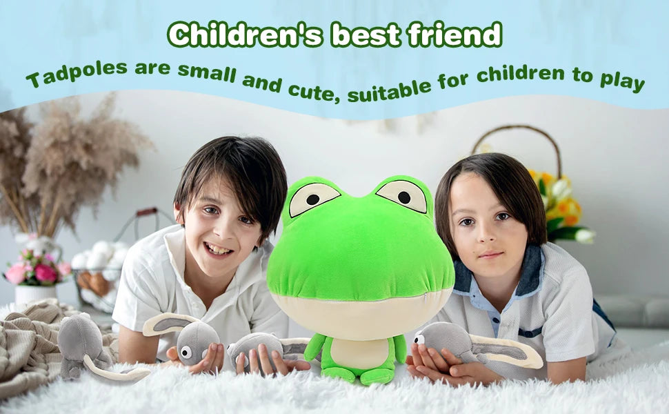 Giant Frog Stuffed Animal- 18” Large Mommy Frog Plush Toy with 4 Baby Tadpoles Inside Zip, Stuffed Frog
