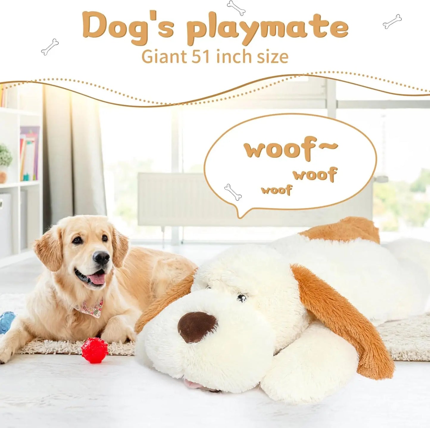 Giant Dog Stuffed Animal 51", Large Puppy Dog Pillow, Big Dog Plush Toys for Girls Kids