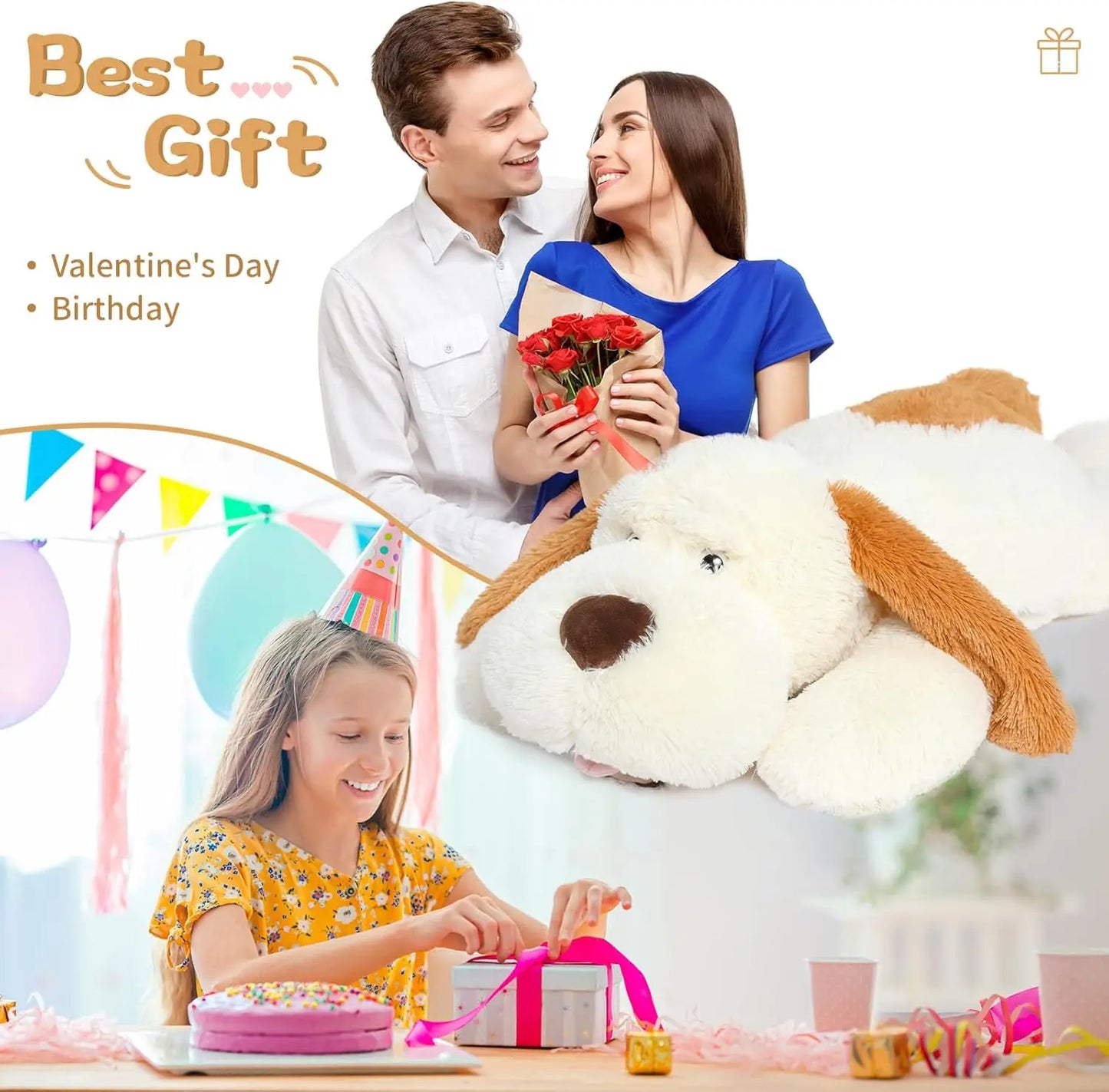 Giant Dog Stuffed Animal 51", Large Puppy Dog Pillow, Big Dog Plush Toys for Girls Kids