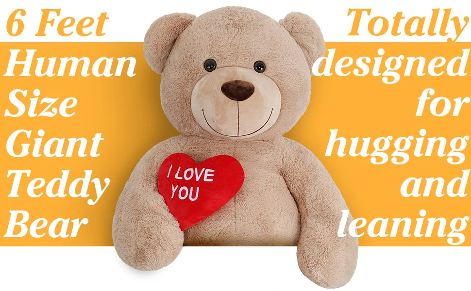 Giant Teddy Bear 6ft Stuffed Animals - “I Love You”Red Heart Jumbo Human Size Teddy Bear for Lovers, Valentine's Day