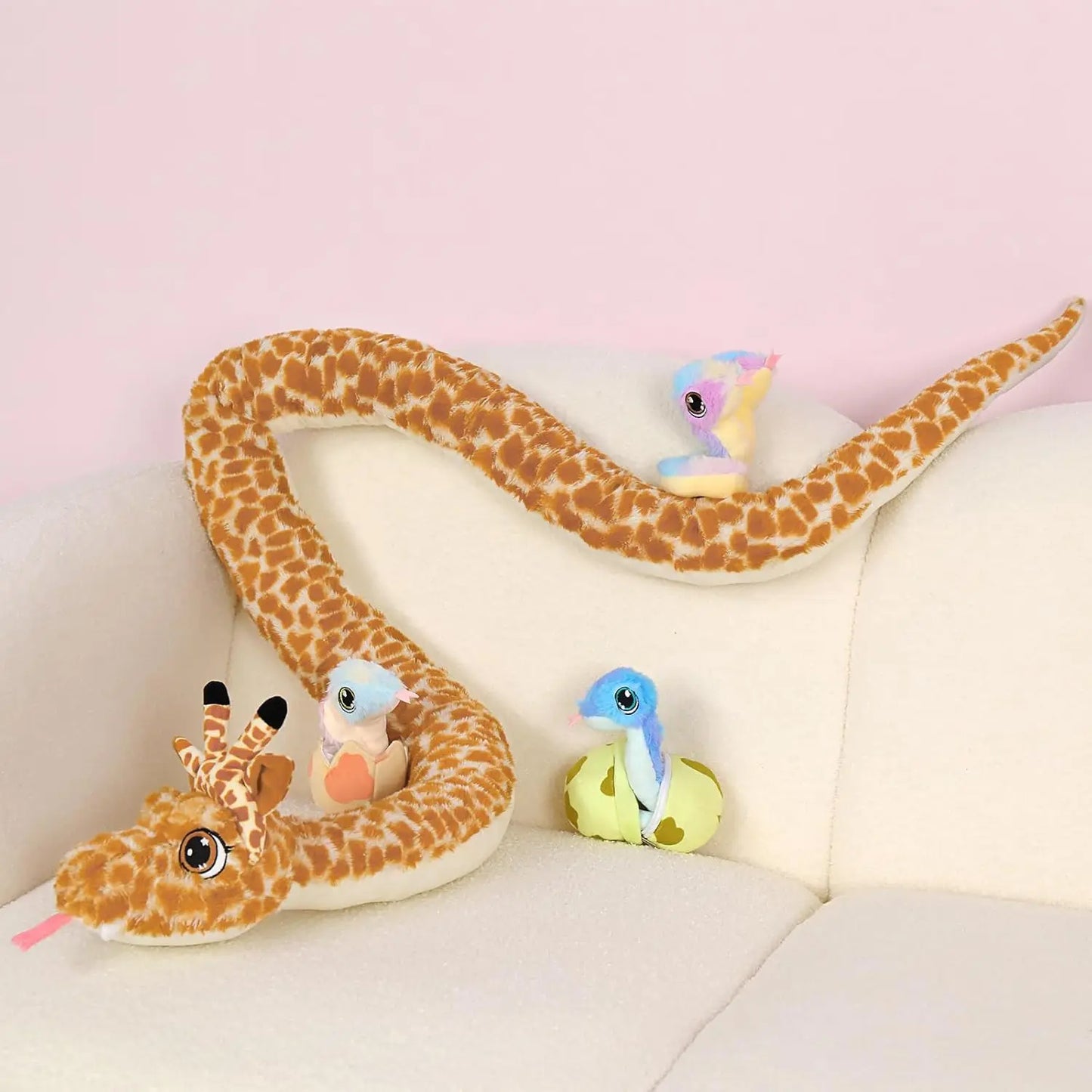 Giant Snake Stuffed Animal Mommy Stuffed Snake with Babies,Egg Plushies, Big Boa Constrictor Stuffed Animal
