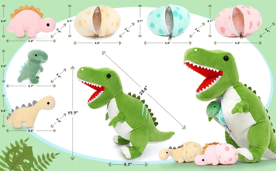 Giant Dinosaur Stuffed Animal 23.6'' Big T-Rex Mommy Dinosaur Plush Toy with 3 Cute Baby Dinosaurs & 3 Egg Bags Inside