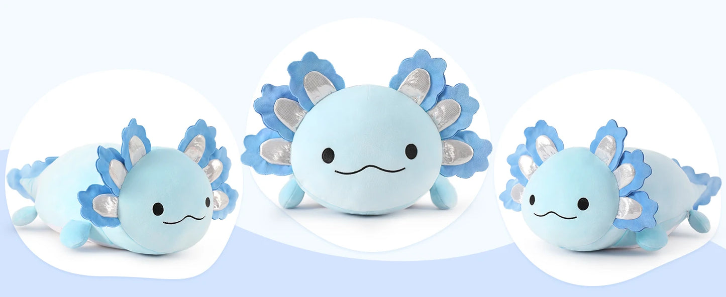 Giant Axolotl Plush with 3 Baby Axolotl Inside - 23.5" Soft Stuffed Animal Throw Pillow - Blue