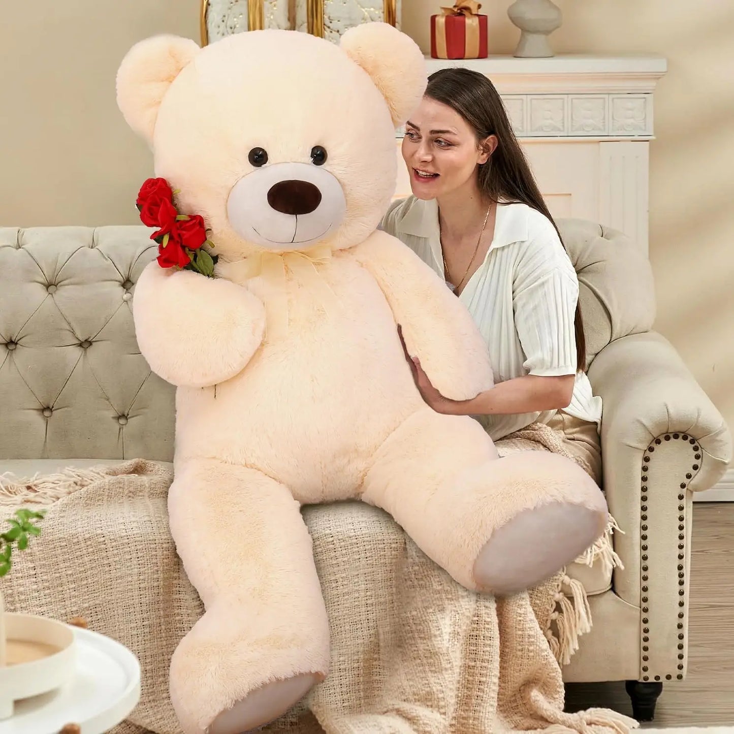 Giant Teddy Bear Stuffed Animal 4 Feet,51.8in Big Teddy Bear for Baby Shower Valentine's Day