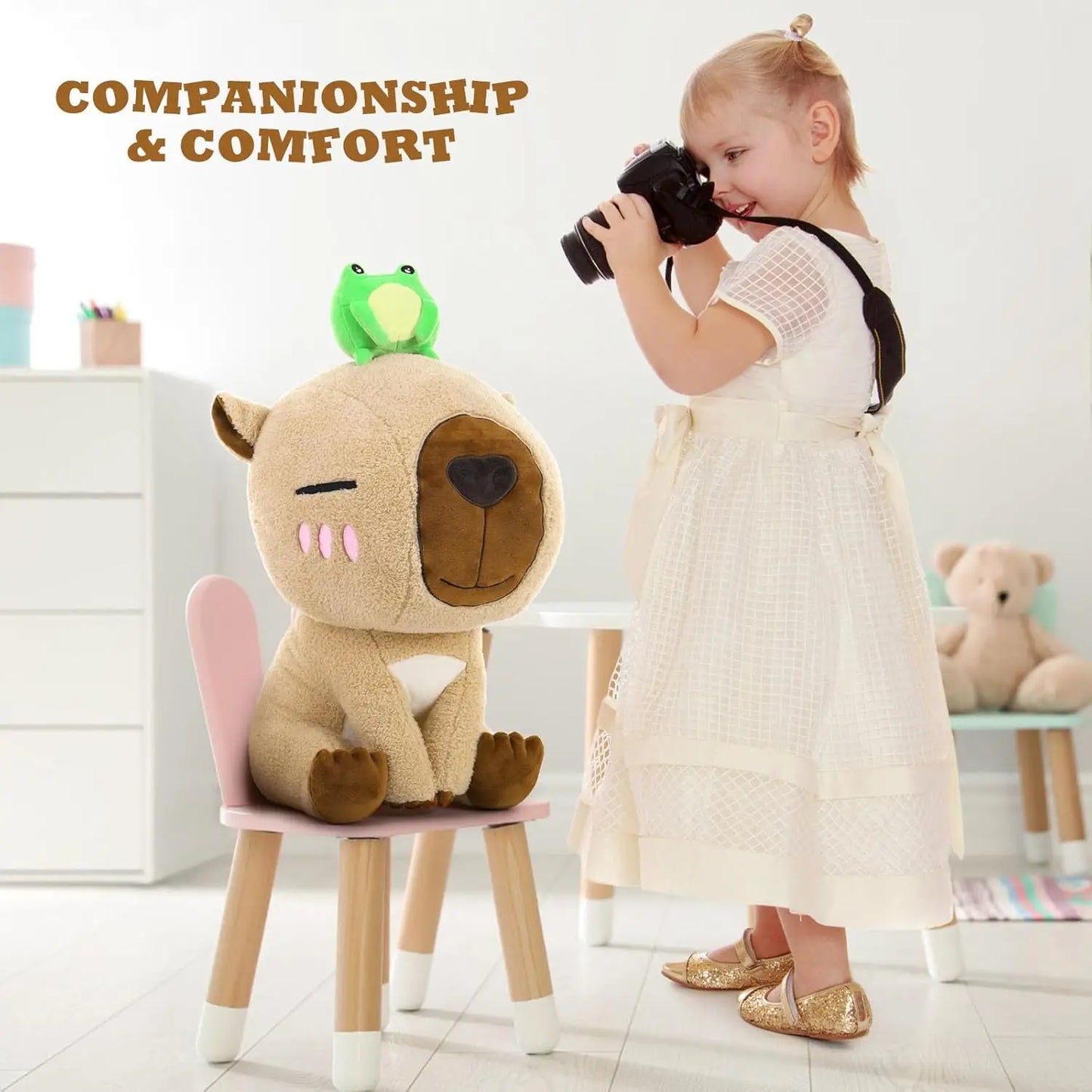 Capybara Stuffed Animal, 21.6'' Big Mommy Capybara Plush Toy with 3 Baby Stuffed Capybara 1 Frog Plush Toy
