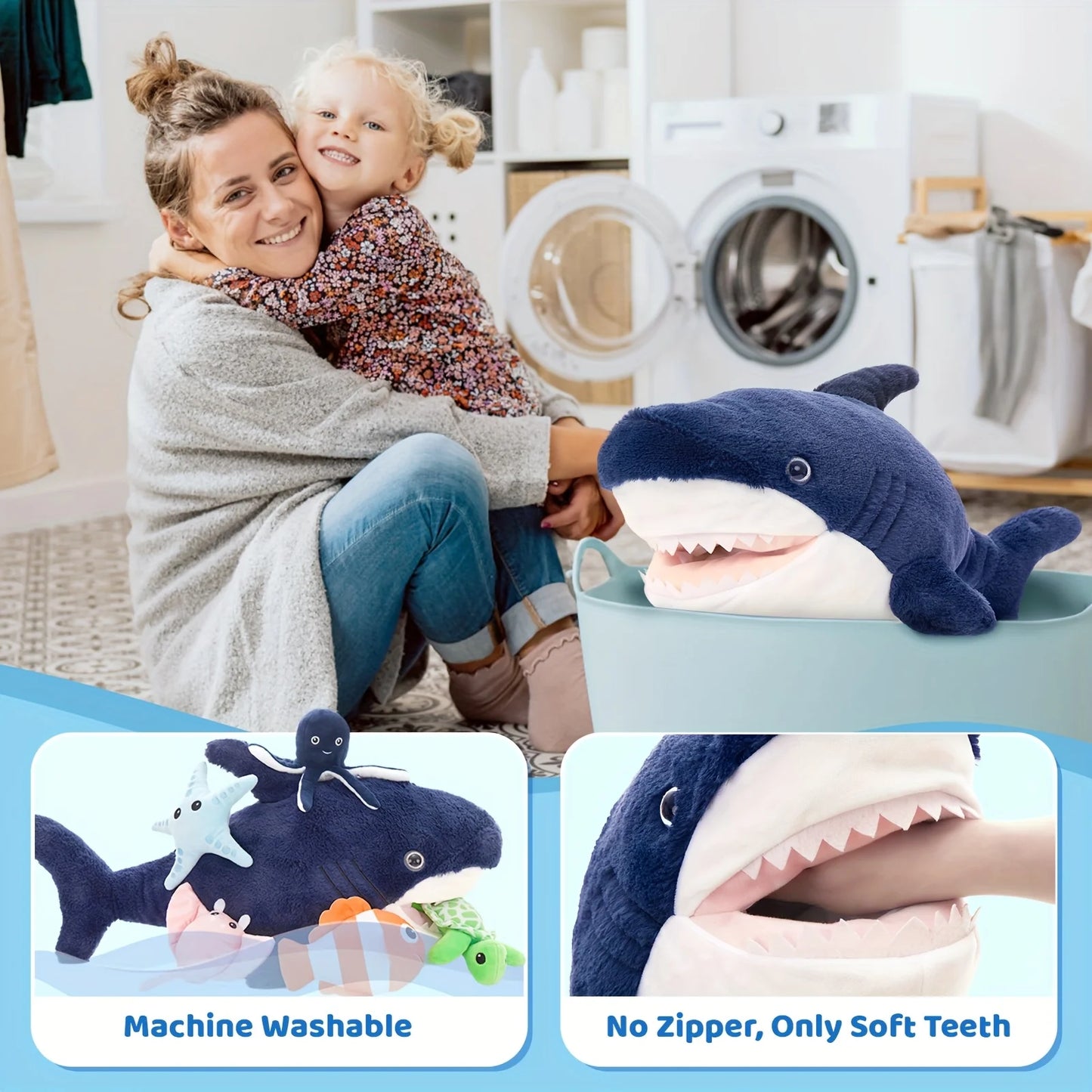 6pcs Shark Plush Toy Set - Navy Blue, Soft Polyester Stuffed Sea Creatures for Youngsters
