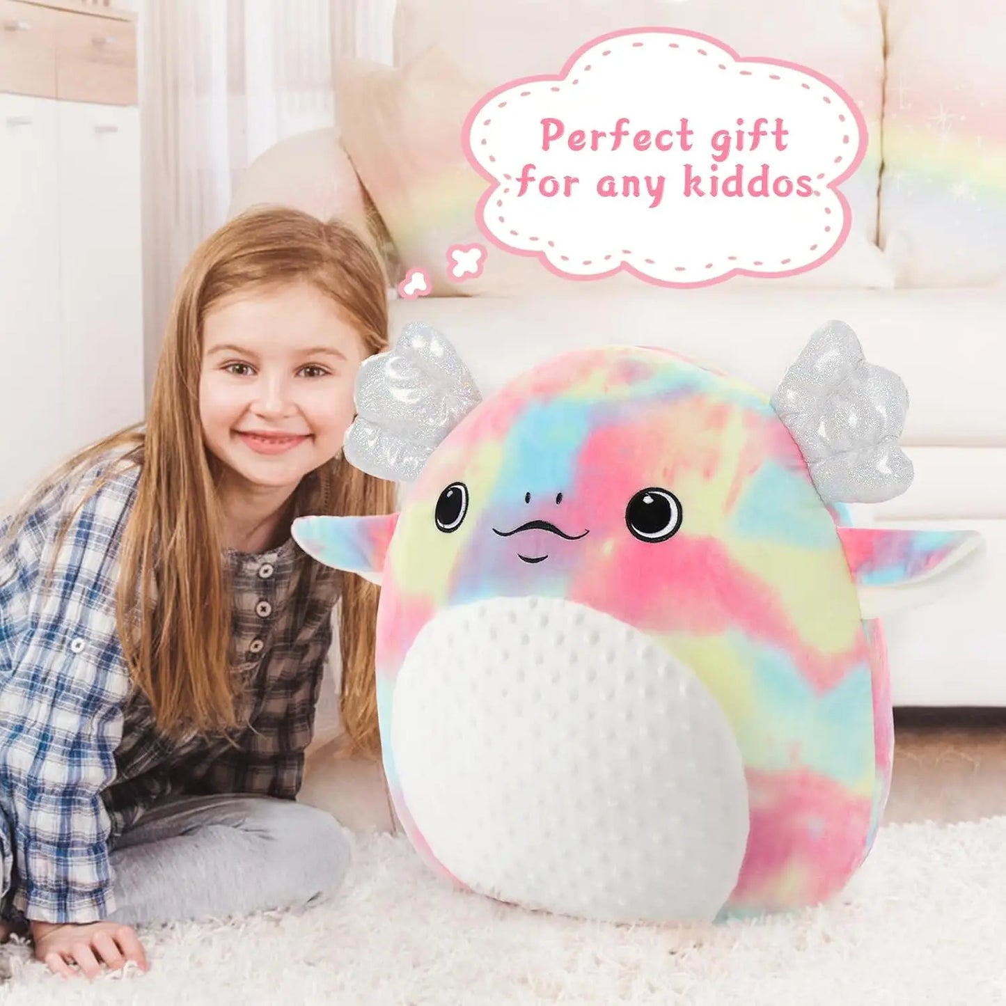 Large 20" Axolotl Plush Pillow, Big Axolotl Stuffed Animal Plush Toy - Rainbow Axolotl Plushies Throw Gifts for Kids