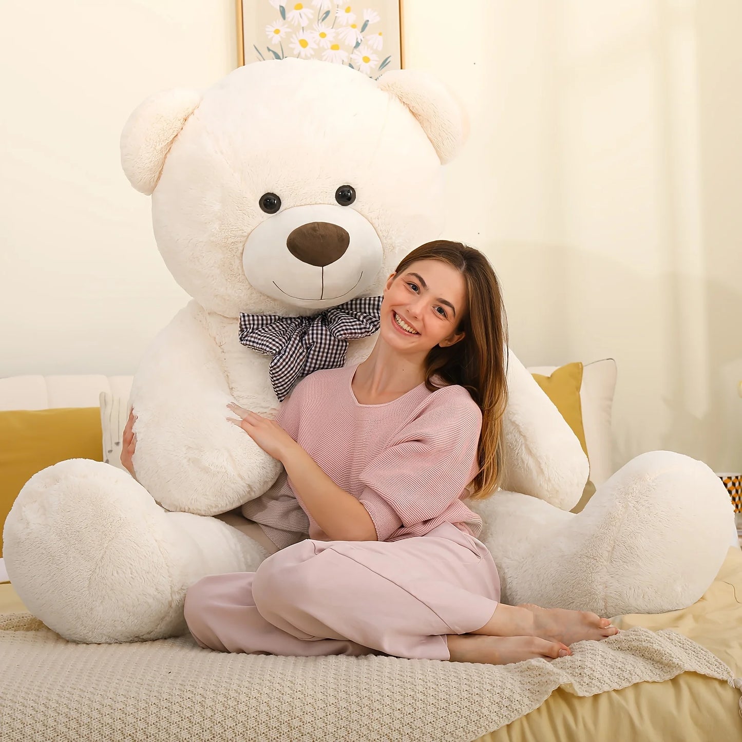Giant Teddy Bear 6 Feet - Soft Polyester Stuffed Animal with Ultra Soft Fur, Glossy Eyes, and Unique Bow Tie