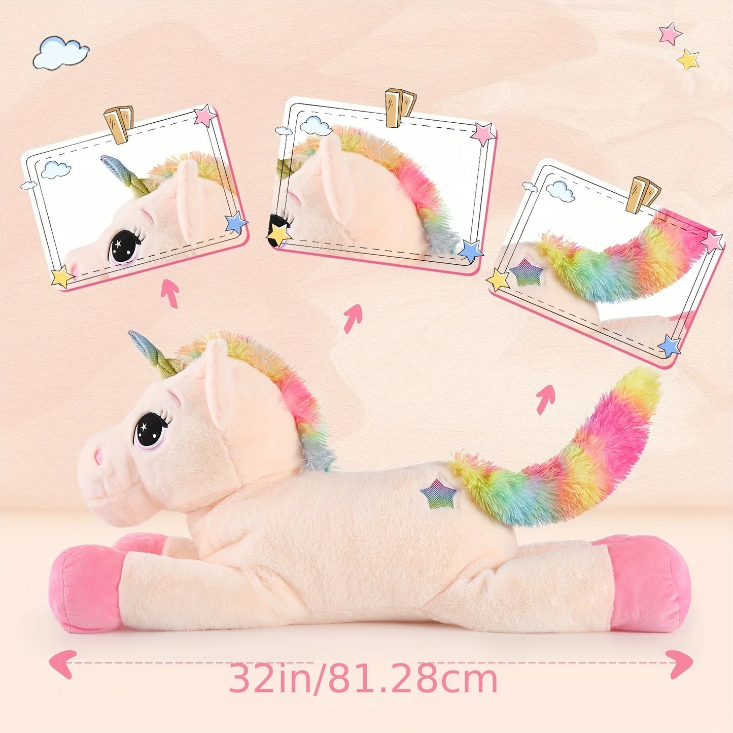 32in Unicorn Plush Toys, Beige Giant Unicorn Stuffed Animals, Lovely Unicorn Birthday Decorations