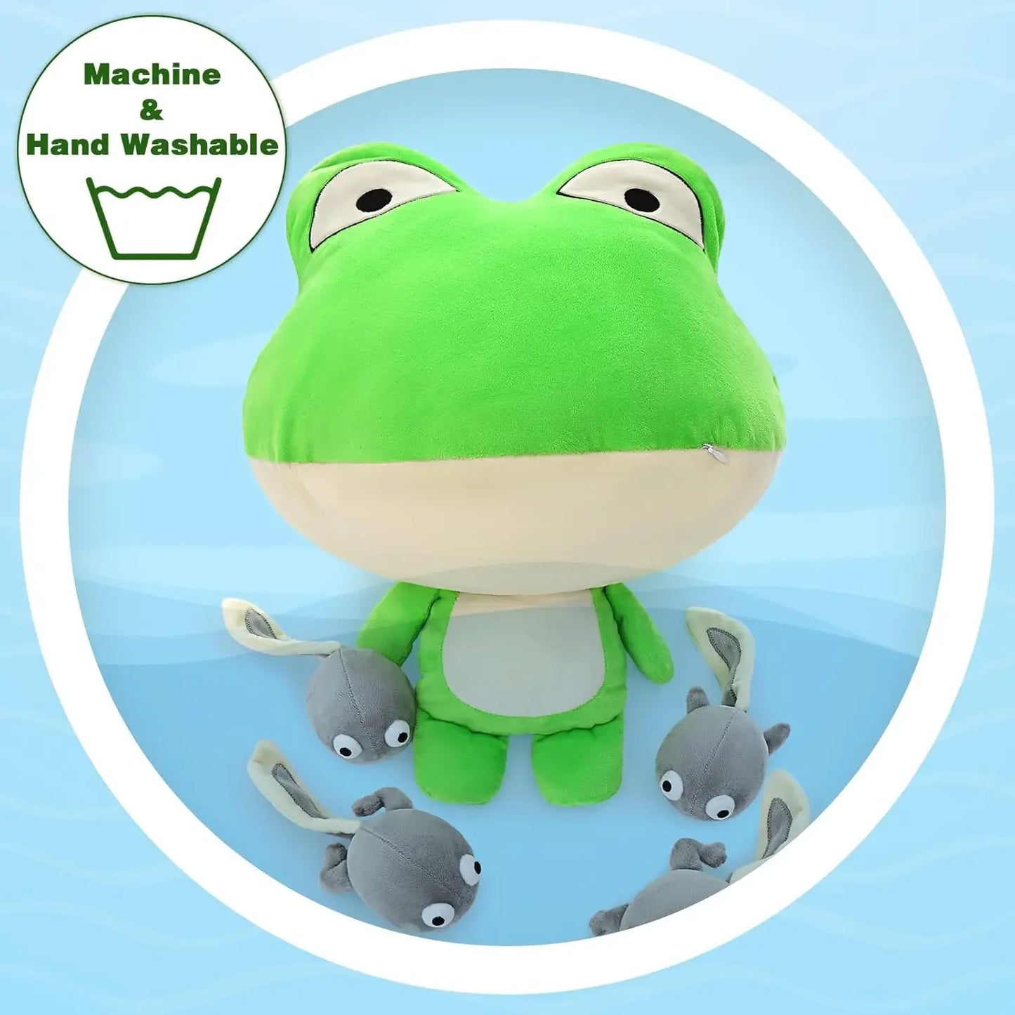 Giant Frog Stuffed Animal- 18” Large Mommy Frog Plush Toy with 4 Baby Tadpoles Inside Zip, Stuffed Frog
