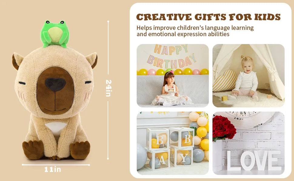 Capybara Stuffed Animal, 21.6'' Big Mommy Capybara Plush Toy with 3 Baby Stuffed Capybara 1 Frog Plush Toy