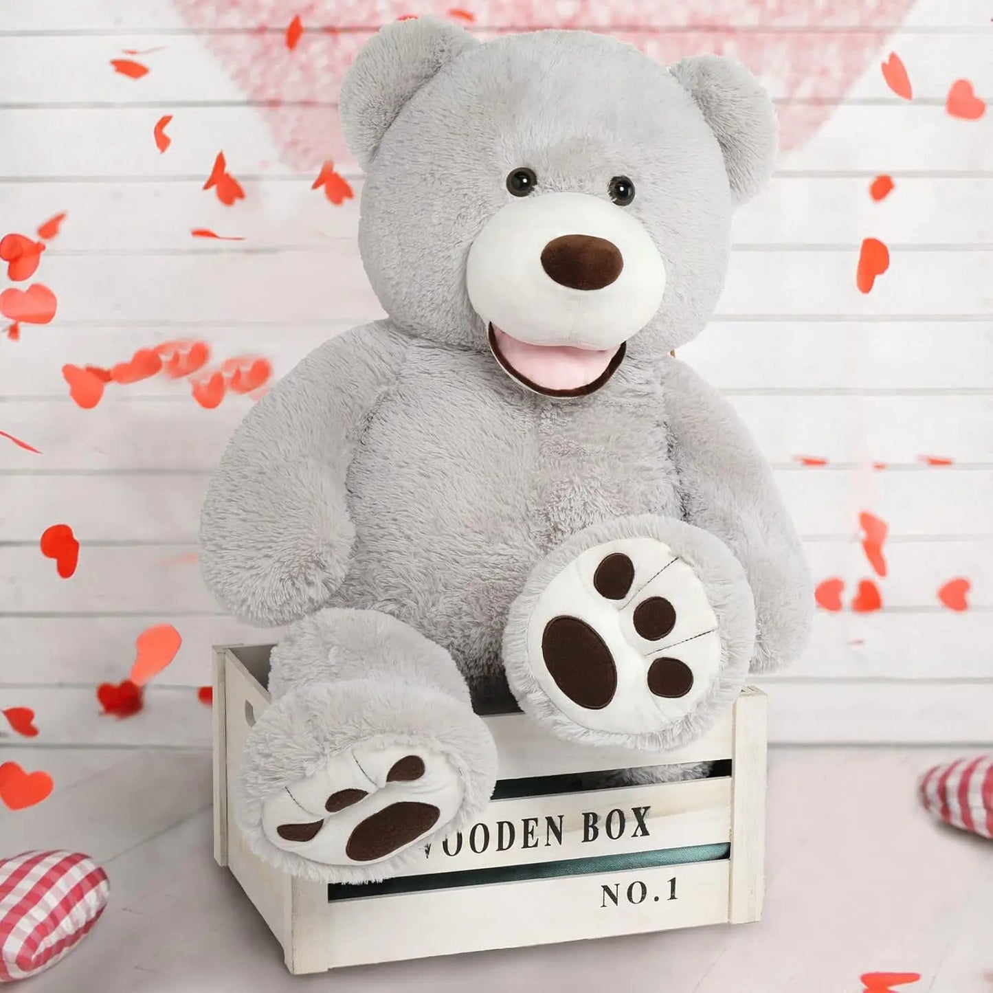 Giant Teddy Bear with Big Footprints Big Teddy Bear Plush Stuffed Animals (Gray, 39 inches)