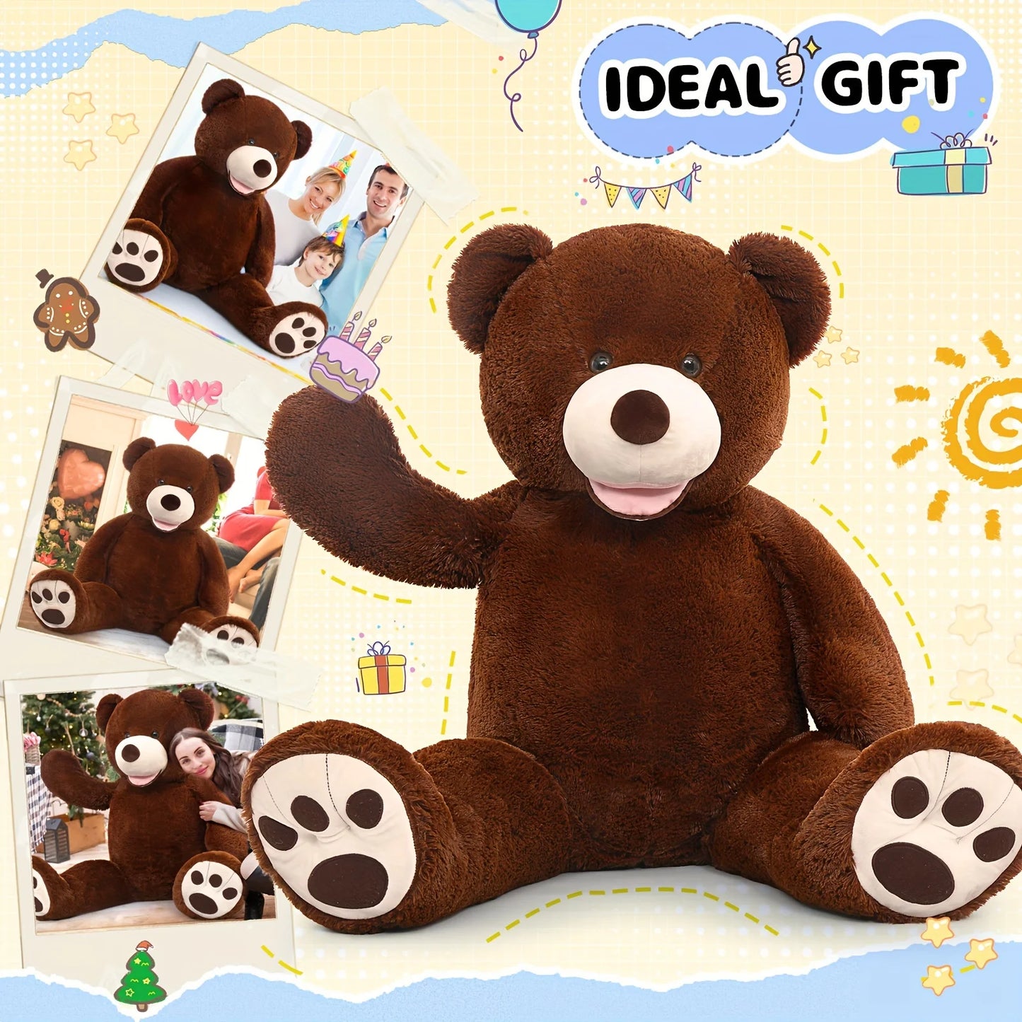 Giant 52" Dark Brown Teddy Bear Plush with Footprints - Perfect for Youngsters Showers, Youngsters' Rooms & Gifts