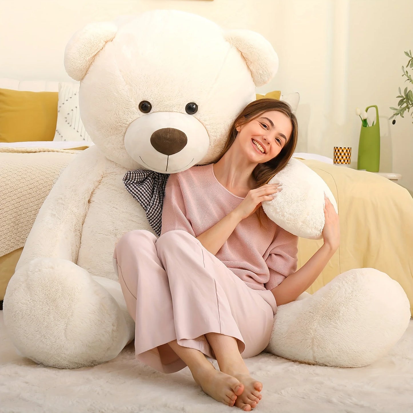 Giant Teddy Bear 6 Feet - Soft Polyester Stuffed Animal with Ultra Soft Fur, Glossy Eyes, and Unique Bow Tie