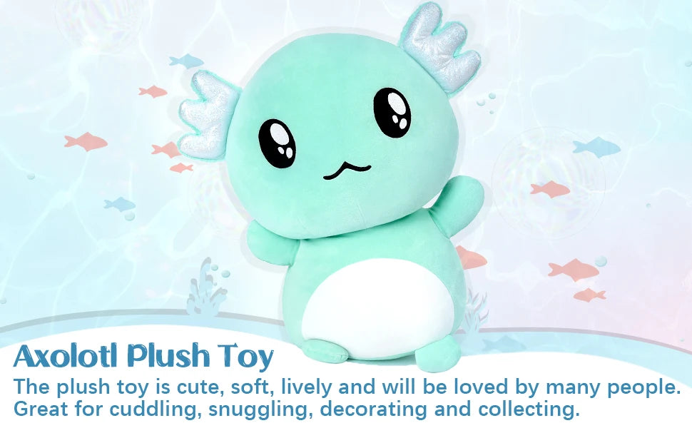 Axolotl Plush, Cute 20" Mint Green Axolotl Stuffed Animals Plush Throw Pillow, Cuddly Salamander Plushie Toy for Kids