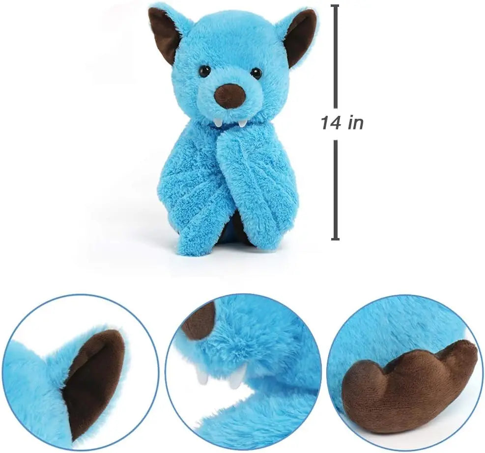 Blue Stuffed Bat Plush Toy - 14 Inches Goth Halloween Stuffed Animals - Soft Furry Gifts for Kids