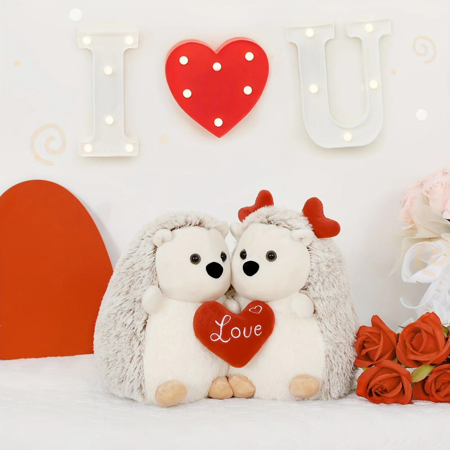 12in Hedgehog Stuffed Animal With Heart Ears, Love You Heart, Valentine Day Plush Gift For Girlfriend, Boyfriend, Kids