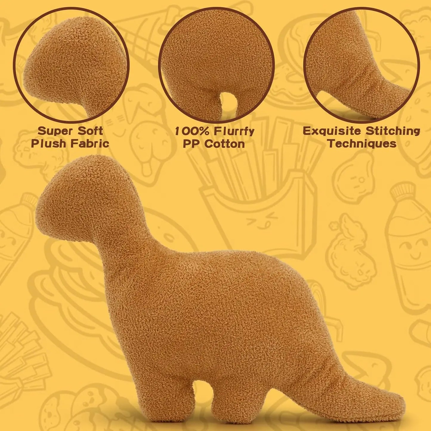 27" Large Dino Chicken Nugget Plush Pillow, Soft Dinosaur Chicken Nugget Pillow for Birthday Christmas (Brontosaurus)