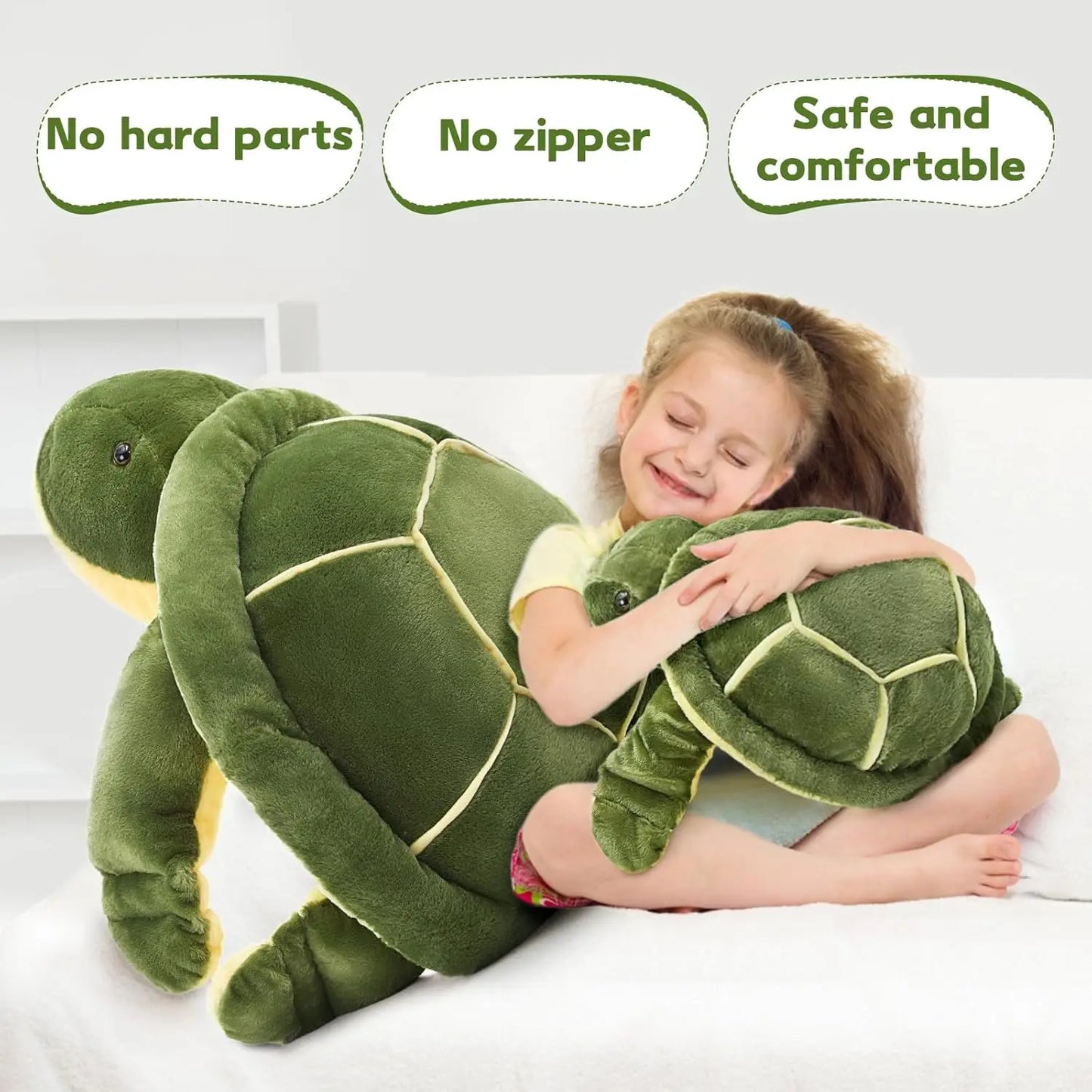 Giant Turtle Stuffed Animal 25 inch, Large Stuffed Sea Turtle Plush Toy, Big Stuffed Turtle Pillow for Kids, Green