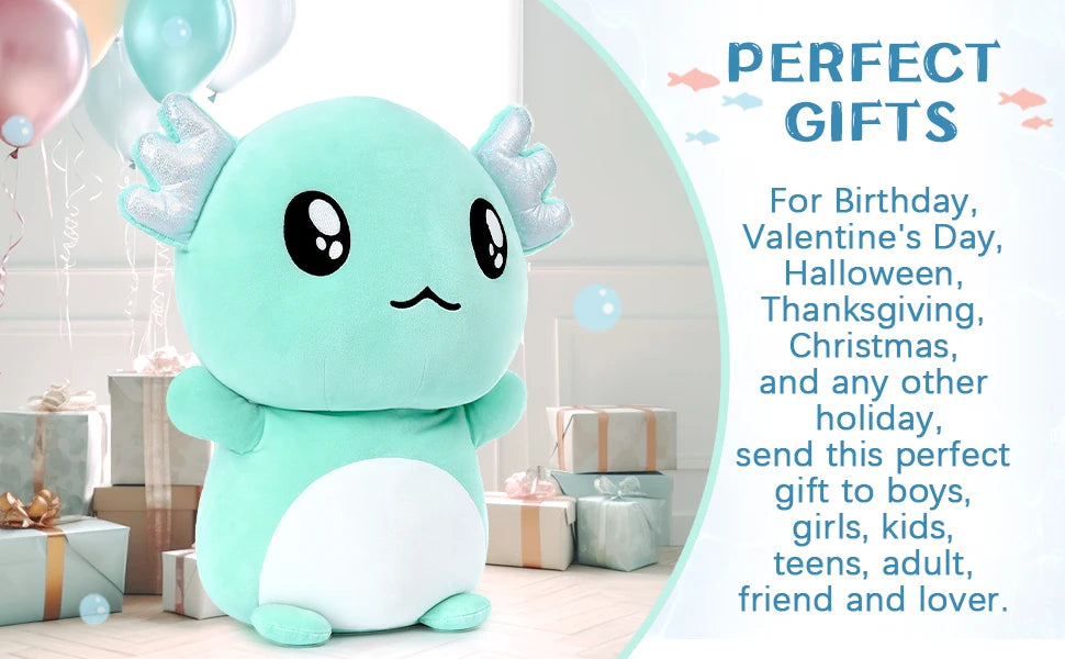 Axolotl Plush, Cute 20" Mint Green Axolotl Stuffed Animals Plush Throw Pillow, Cuddly Salamander Plushie Toy for Kids