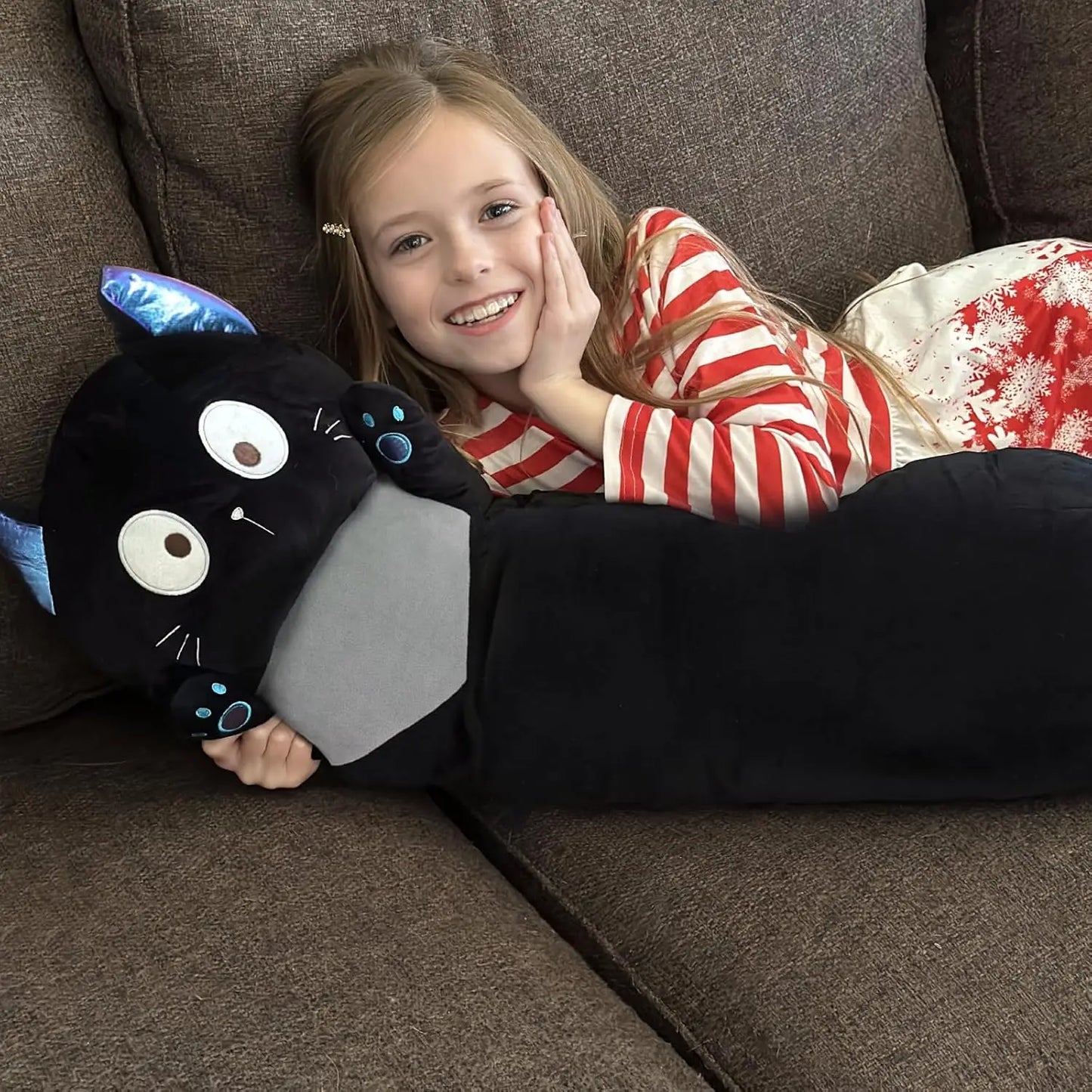 Giant Stuffed Animal Cat Body Pillow, 40'' Big Halloween Stuffed Animal Black Kitten Throw Pillow For kids,Adults