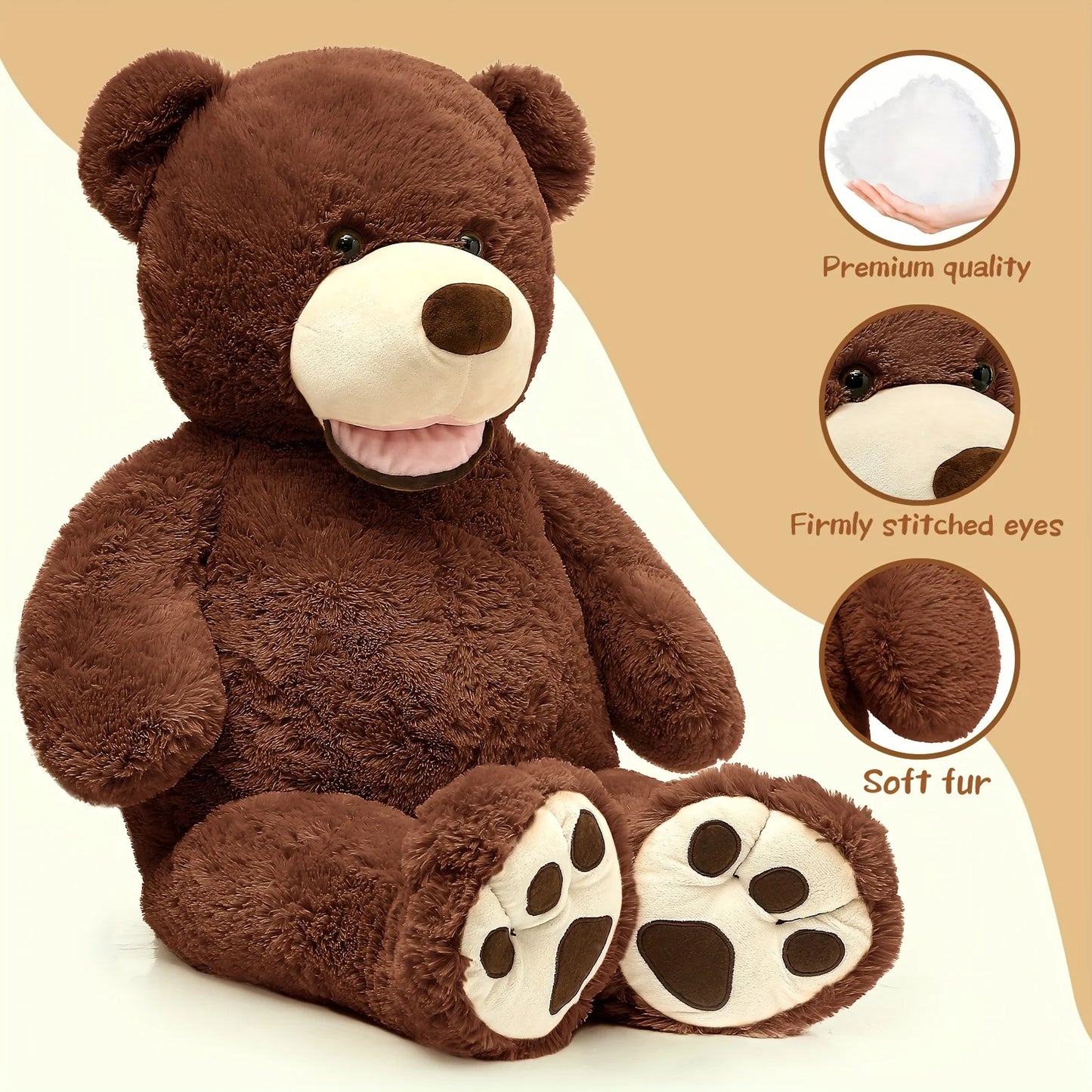 Giant 52" Dark Brown Teddy Bear Plush with Footprints - Perfect for Youngsters Showers, Youngsters' Rooms & Gifts