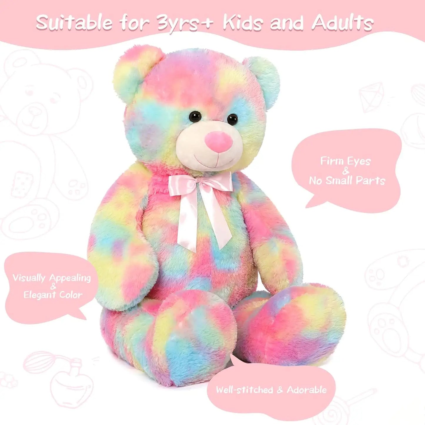 Big Teddy Bear Stuffed Animals, Colorful Teddy Bear Plush Toy for Girlfriend Children, Tie-dye Pink 39inch