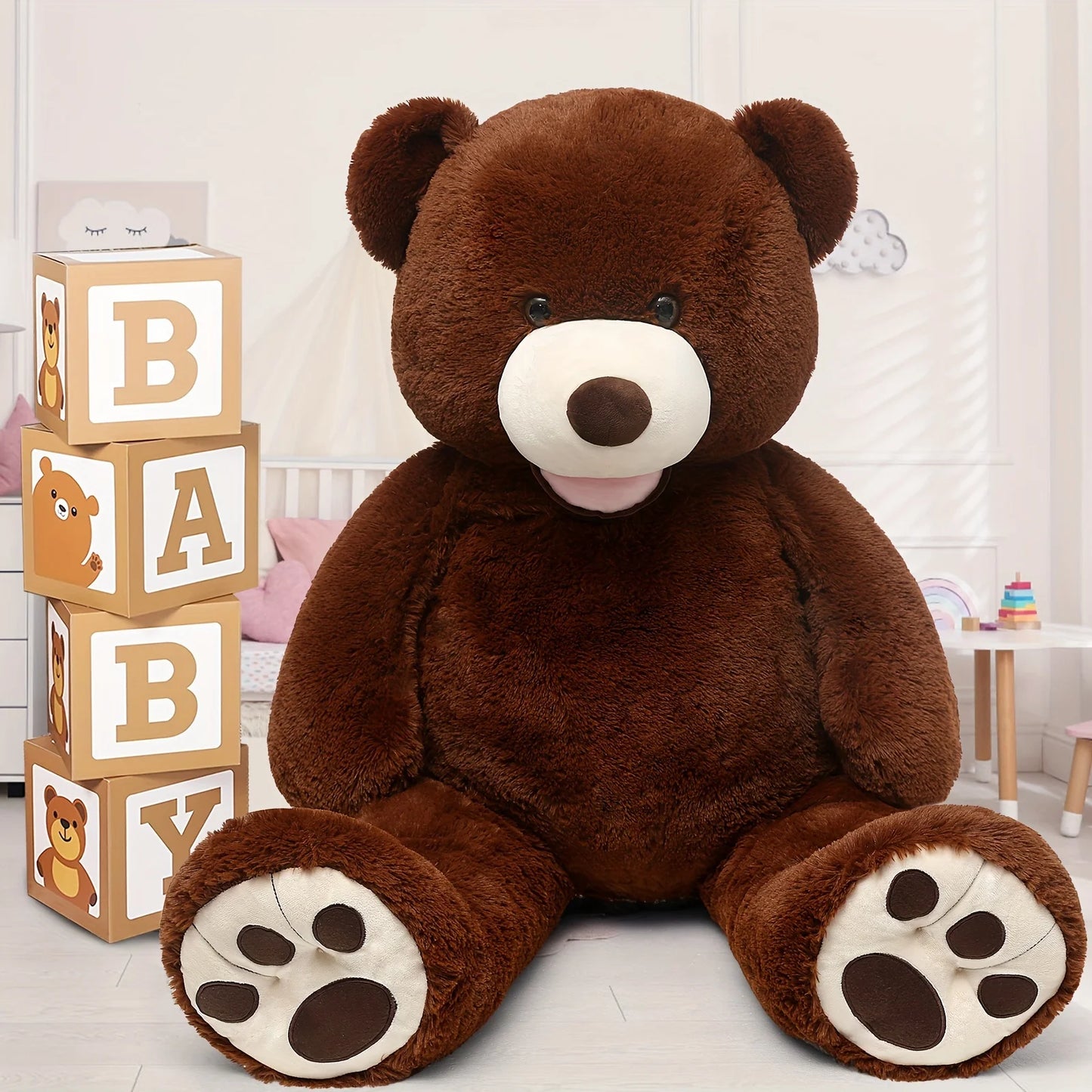 Giant 52" Dark Brown Teddy Bear Plush with Footprints - Perfect for Youngsters Showers, Youngsters' Rooms & Gifts