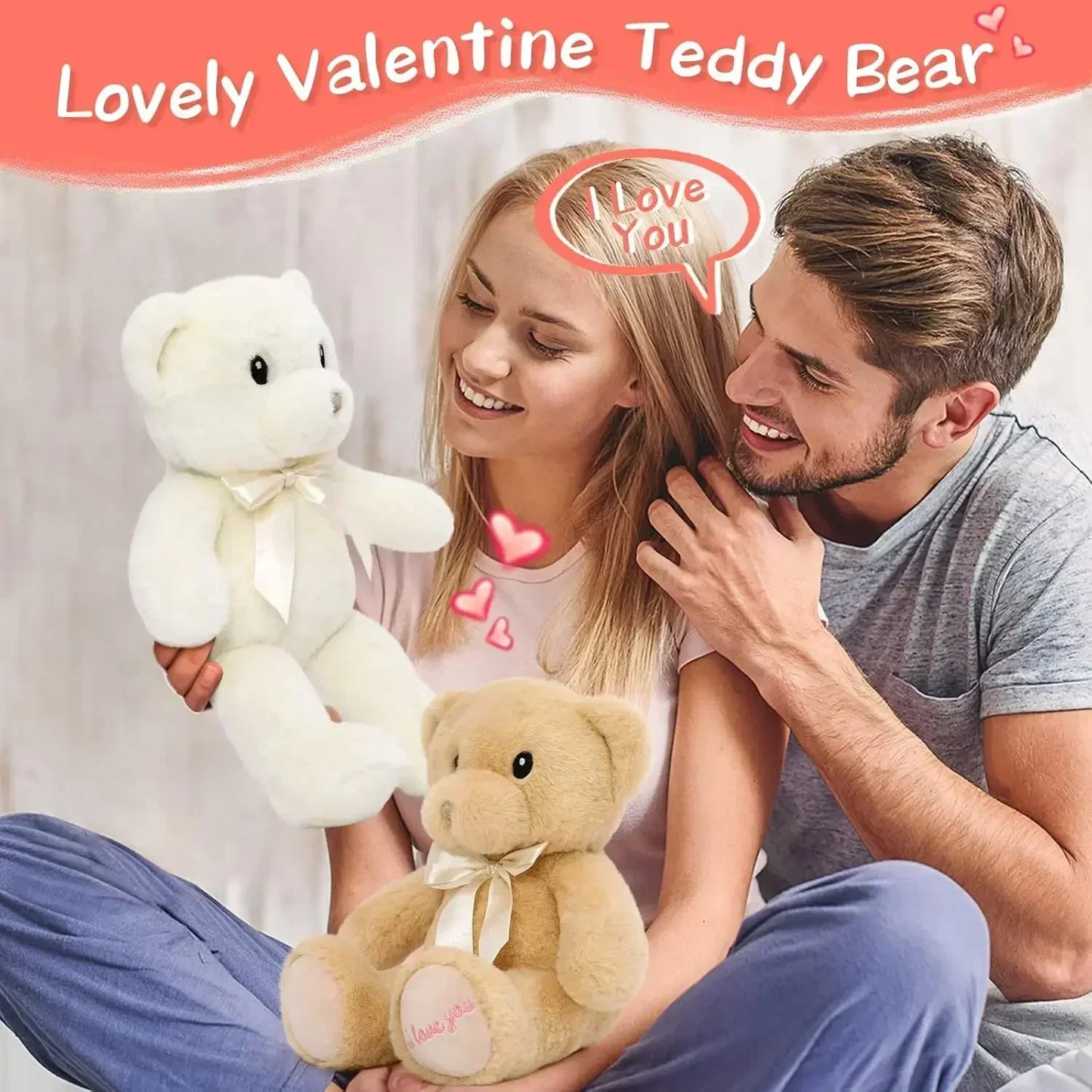 I Love You Teddy Bear Stuffed Animals Valentines Day Gifts,2-Pack Soft Embroidered Stuffed Bear Stuffed Animals Bulk