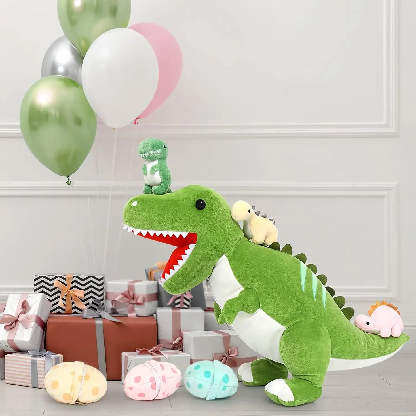 Giant Dinosaur Stuffed Animal 23.6'' Big T-Rex Mommy Dinosaur Plush Toy with 3 Cute Baby Dinosaurs & 3 Egg Bags Inside