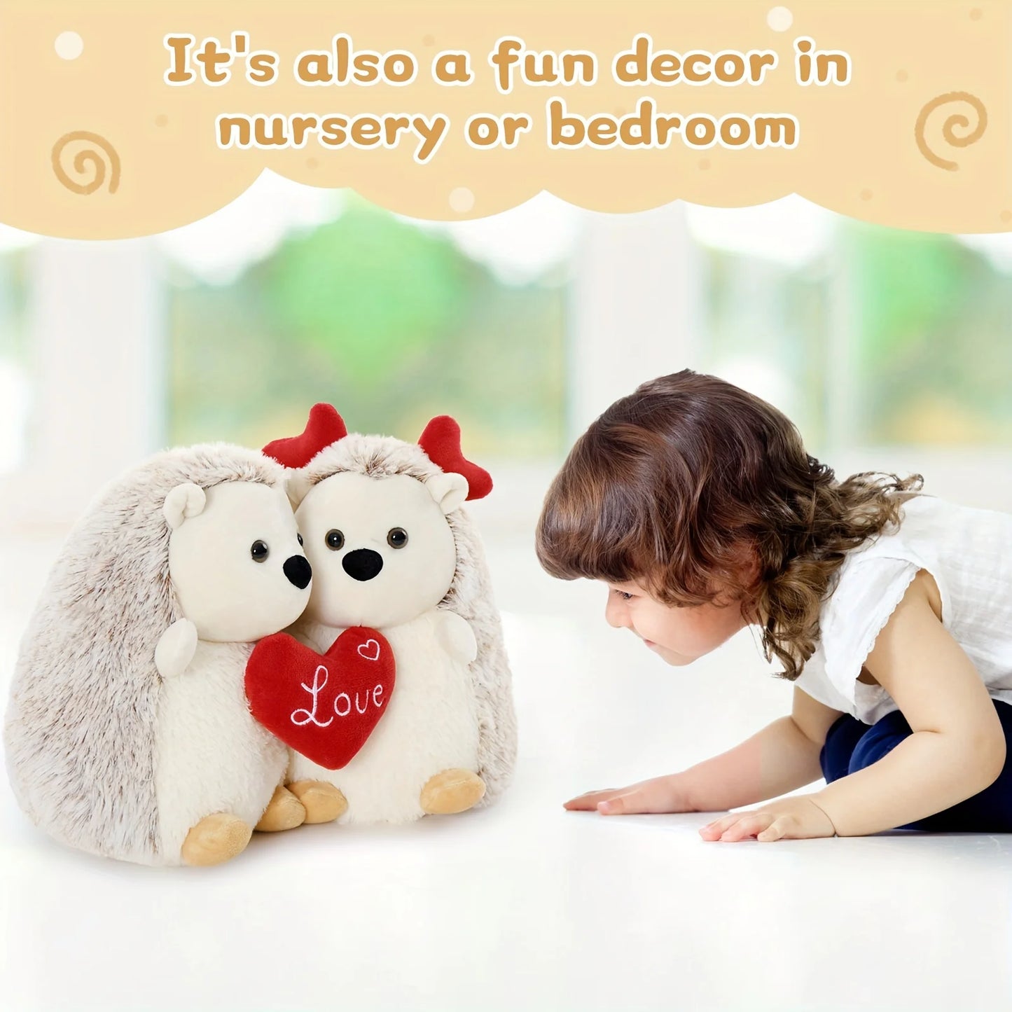 12in Hedgehog Stuffed Animal With Heart Ears, Love You Heart, Valentine Day Plush Gift For Girlfriend, Boyfriend, Kids