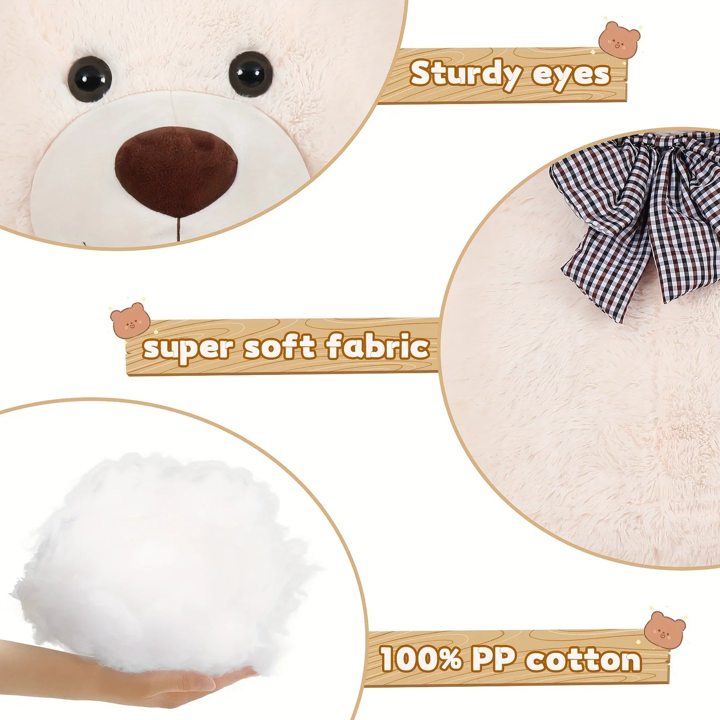 Giant Teddy Bear 6 Feet - Soft Polyester Stuffed Animal with Ultra Soft Fur, Glossy Eyes, and Unique Bow Tie