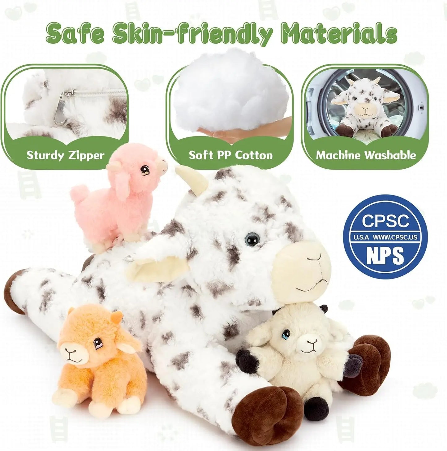 21.7 Inch Big Goat Stuffed Animal with 3 Cute Stuffed Goat Babies Inside for Age 3+ Kids, Goat Stuffed Goat Plush Toy Set