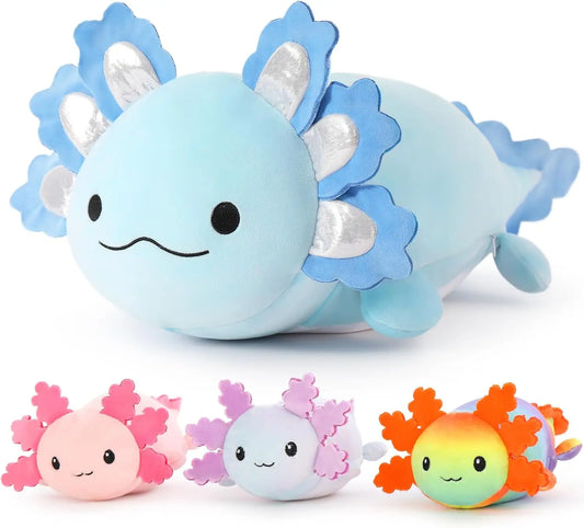 Giant Axolotl Plush with 3 Baby Axolotl Inside - 23.5" Soft Stuffed Animal Throw Pillow - Blue